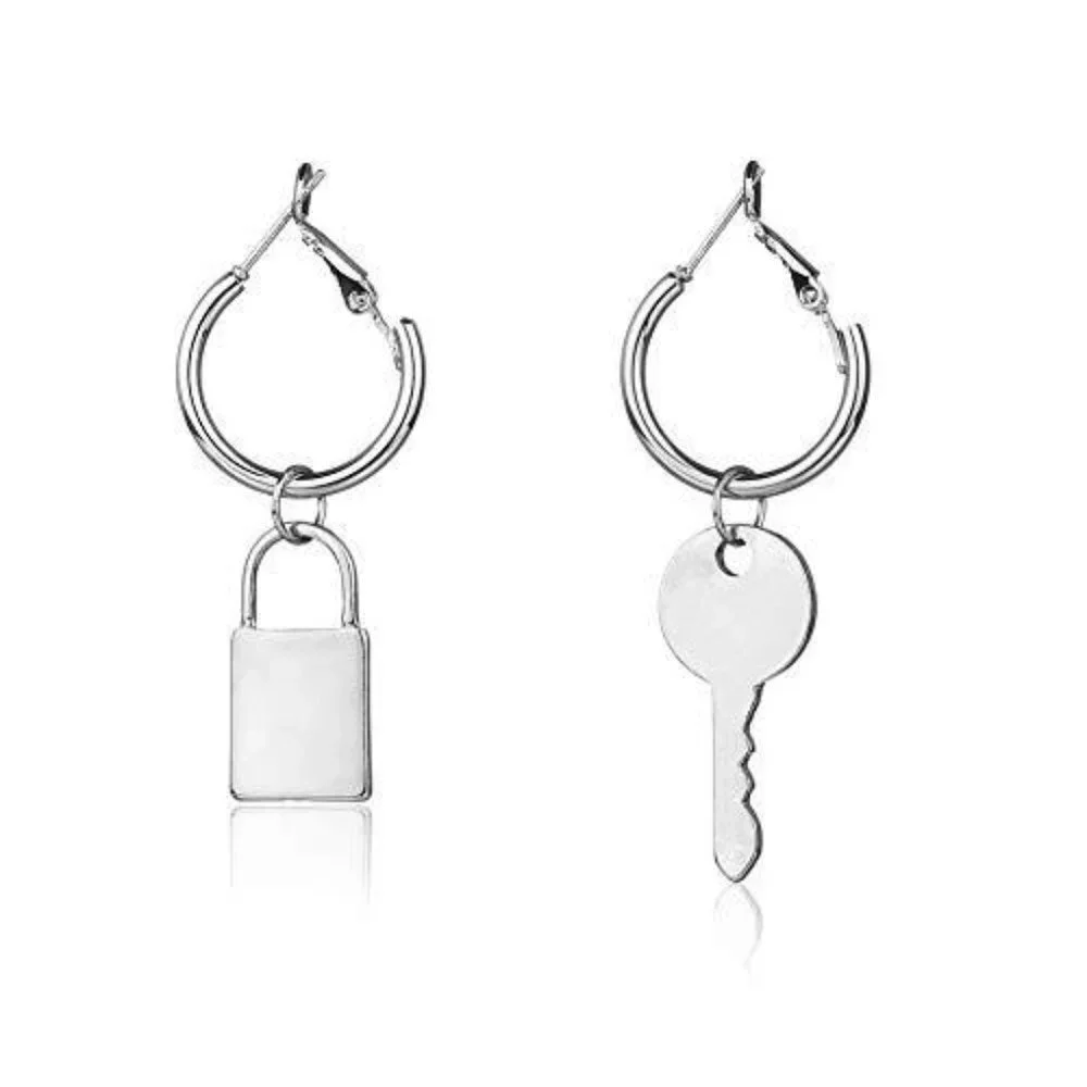 PUNK Padlock Dangle Hoop Earrings Key